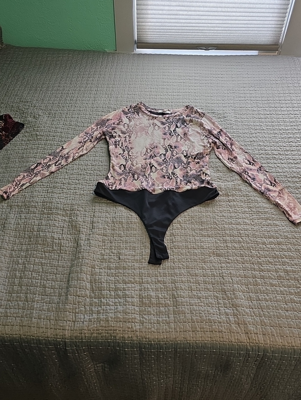 Pink Snake-Print Long Sleeve One-Piece Bodysuit